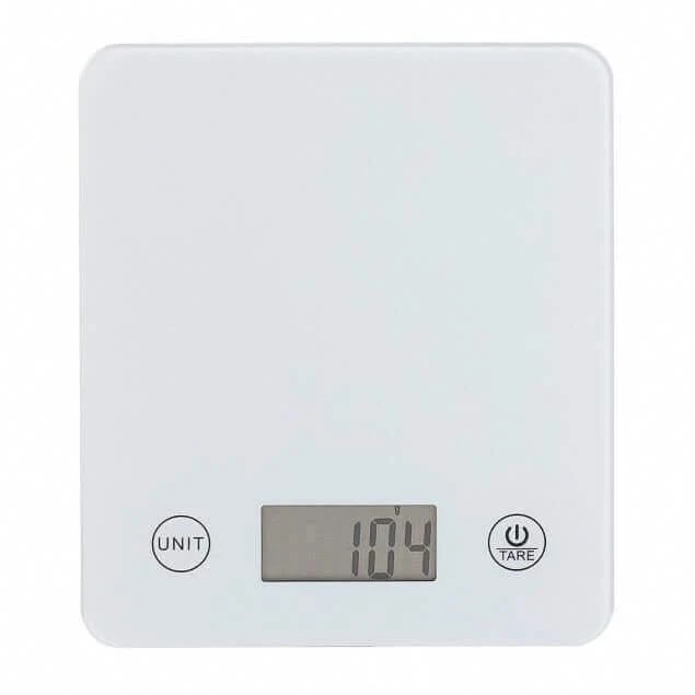 Balance de cuisine électronique écran LCD modèle Slim blanc avec plateau en verre