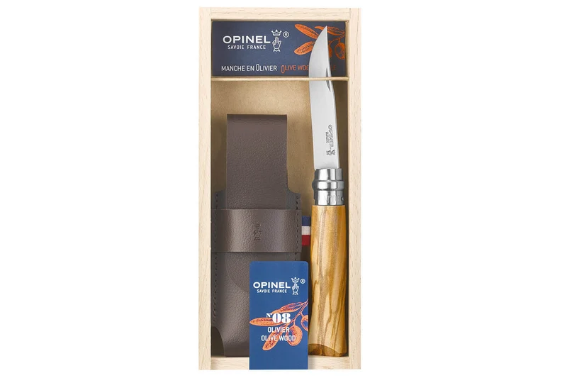 Coffret Opinel Luxe n°8 lame 8,5cm manche en olivier + étui