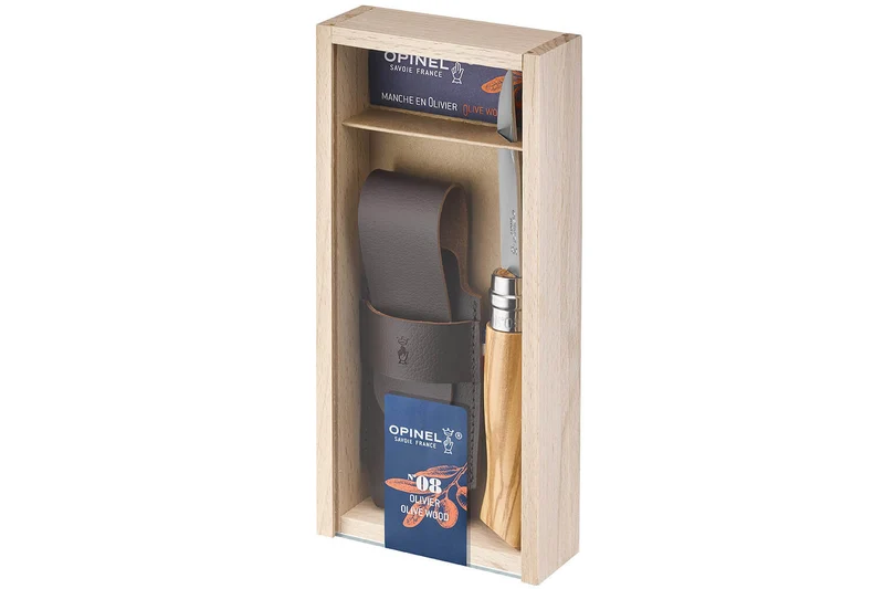 Coffret Opinel Luxe n°8 lame 8,5cm manche en olivier + étui