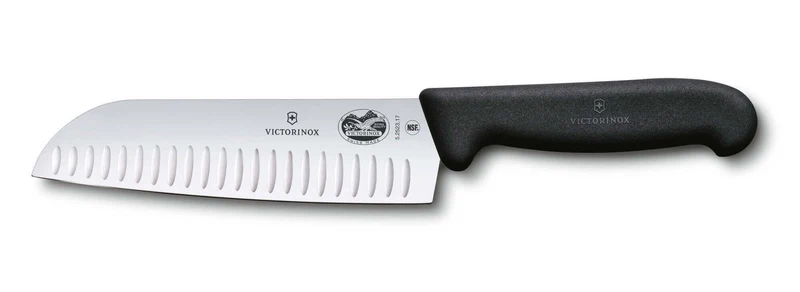 Couteau santoku Victorinox Fibrox lame alvéolée 17cm noir
