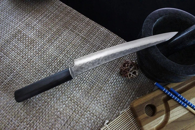 Couteau sujihiki japonais Shizu Hamono Yamato martelé 20cm manche sombre