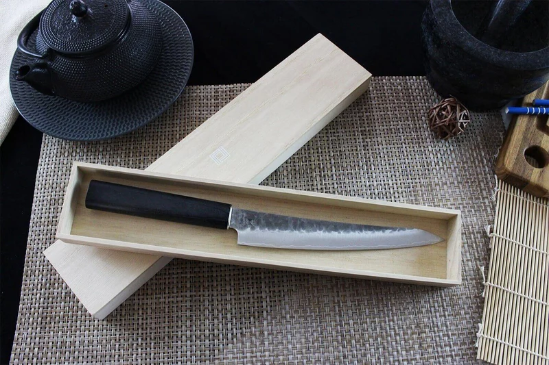 Couteau sujihiki japonais Shizu Hamono Yamato martelé 20cm manche sombre