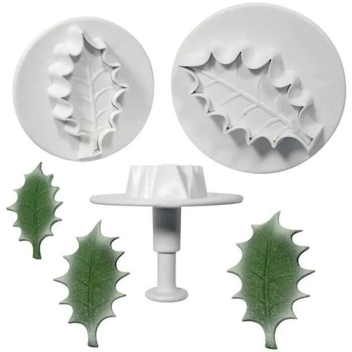 Jeu de 3 découpoirs + poussoirs feuille de houx - Tailles différentes