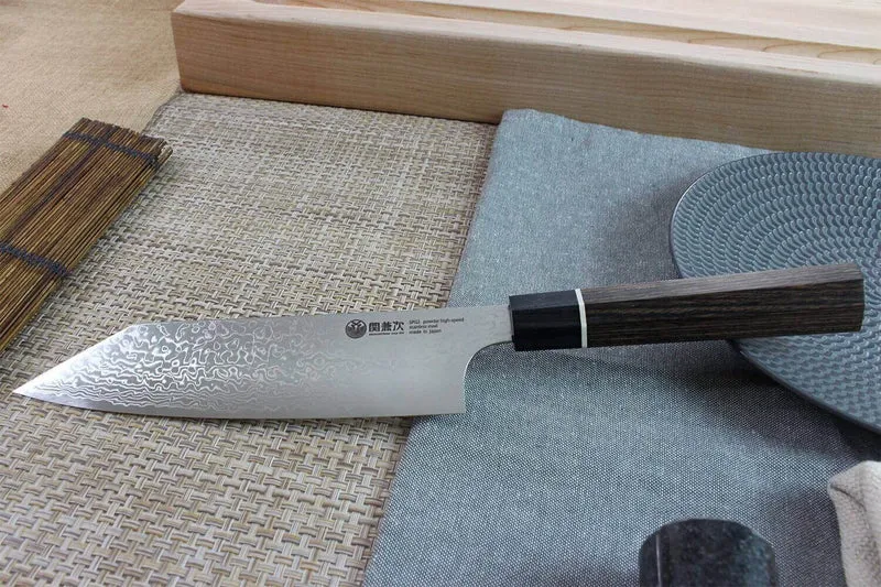 Couteau santoku japonais Kanetsugu Zuiun acier SPG2 damas 18cm
