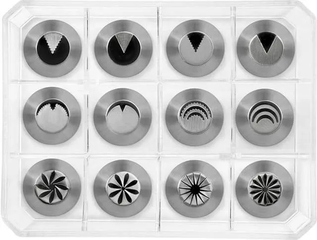 Boite de 12 douilles assorties tout inox décor floral