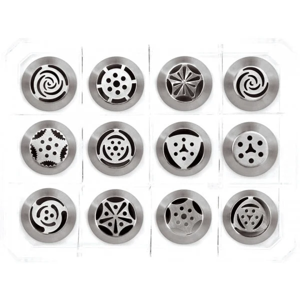 Boite de 12 douilles tout inox assorties décors fleurs