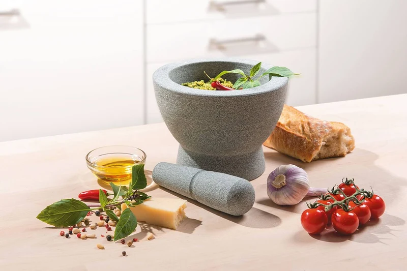 Mortier design Gefu Crunchy en granit gris double face + pilon