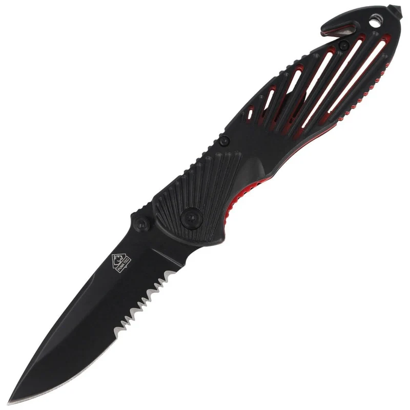 Couteau pliant Puma Tec 319911 à dents manche alu 11cm + fonctions secours