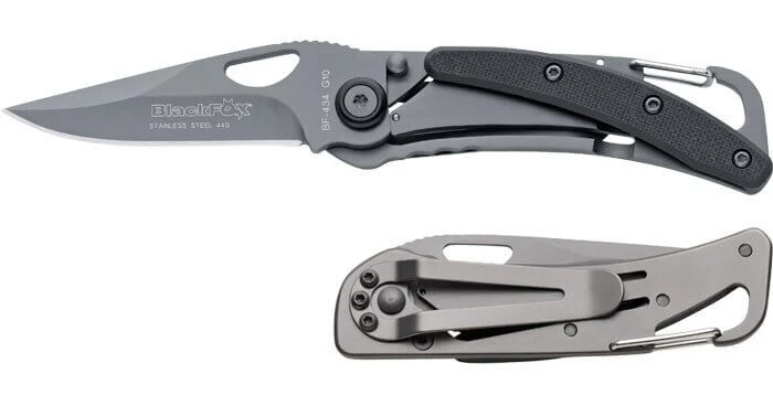 Couteau pliant BLACK FOX BF-434 G10/titanium noir 9cm mousqueton