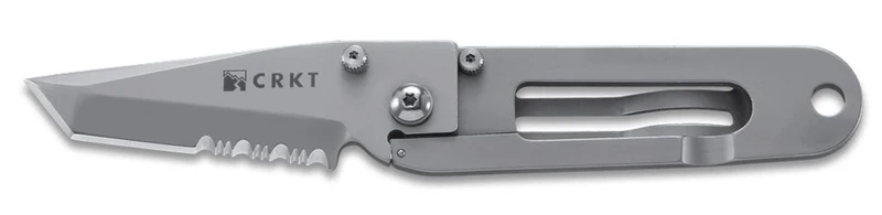 Couteau pliant CRKT KISS 5510 dentelé manche inox porte-billets 8,9cm
