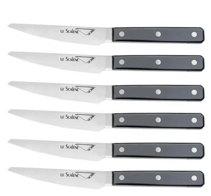 Coffret 6 couteaux à steak Au Nain Scalène 11cm micro-denté manches gris