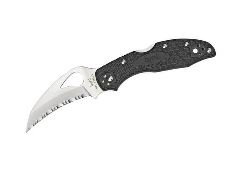 Couteau pliant Spyderco BYRD Hawkbill lame à dents manche noir 10cm