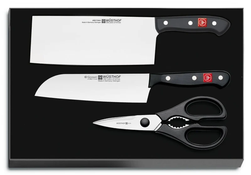 Coffret 3 pièces Wusthof Gourmet couteau de chef chinois + santoku + ciseaux
