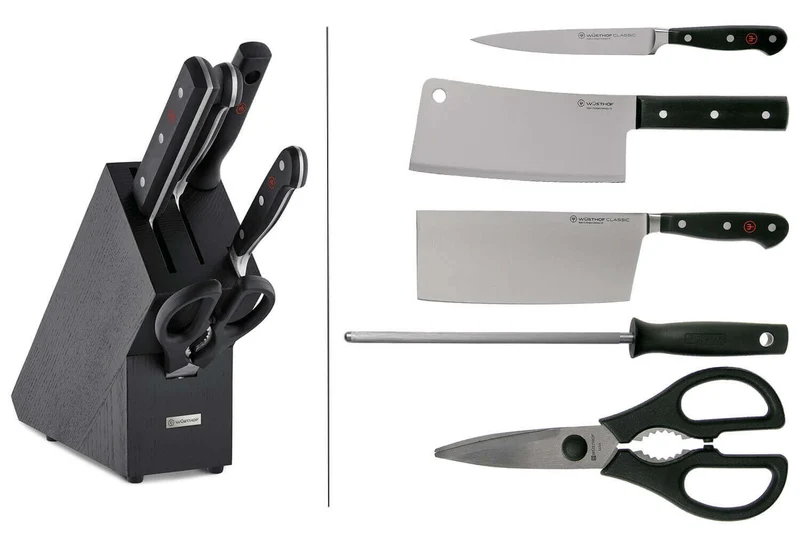 Bloc cuisine 4 pièces Wusthof Classic forgés - 3 couteaux + 1 fusil et une paire de ciseaux