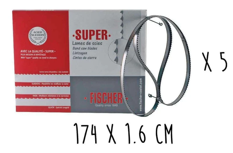 Boîte 5 lames dentées FISCHER Super acier suédois 174cm pour scie électrique à ruban largeur 16mm