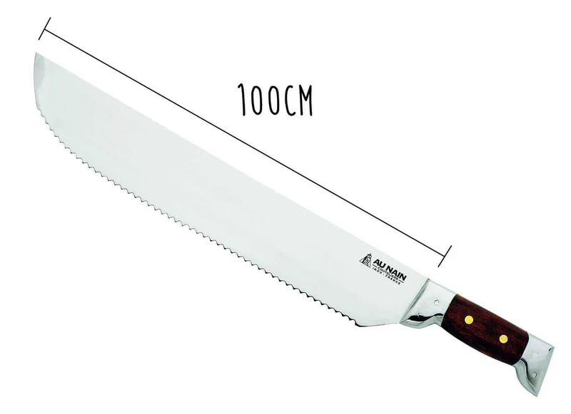 Couteau à thon Au Nain 2 mitres inox lame à fortes dents manche kotibé