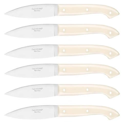 Coffret 6 couteaux à steak C. DOZORME Capucin lames lisses manches crèmes