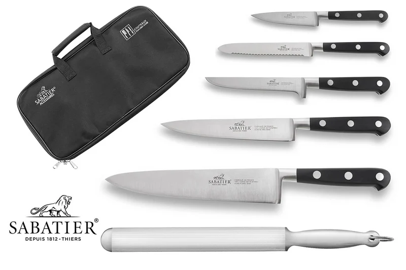 Malette de 5 couteaux + 1 fusil Sabatier Idéal Inox 100% forgés et français