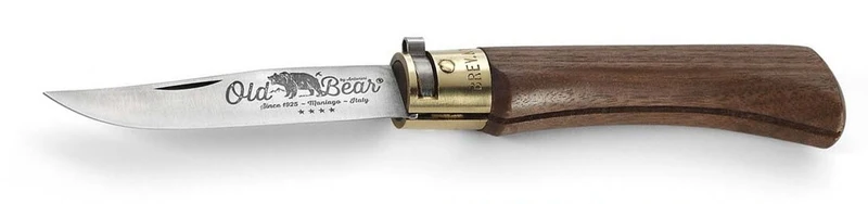 Couteau artisanal Old Bear M lame inox 8cm manche noyer avec virole