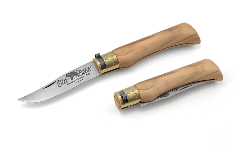 Couteau artisanal Old Bear L lame inox 9cm manche olivier avec virole