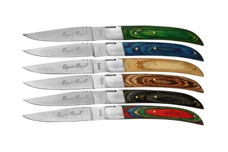 Coffret de 6 couteaux de table Prestige Laguiole Bougna manches bois colorés
