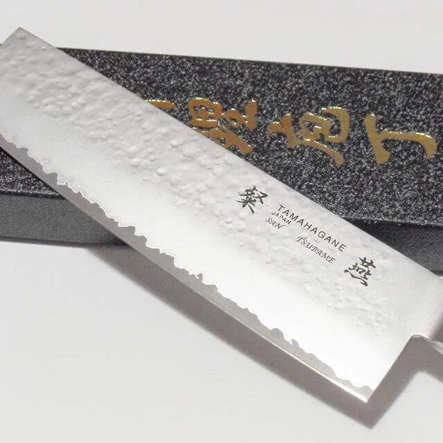 Couteau nakiri japonais Tamahagane Tsubame lame martelée 18cm acier VG5