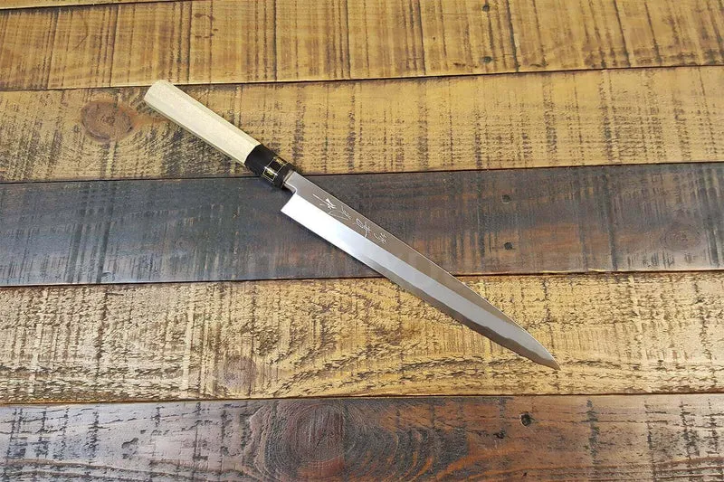 Couteau japonais sahimi 24cm haut de gamme JIKKO Montan acier Blue 2 Steel manche magnolia