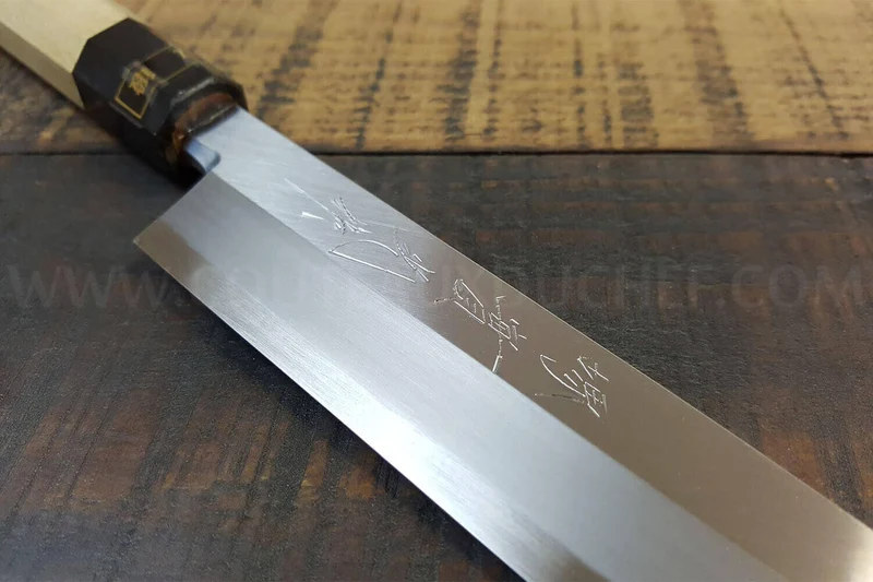 Couteau japonais sahimi 24cm haut de gamme JIKKO Montan acier Blue 2 Steel manche magnolia