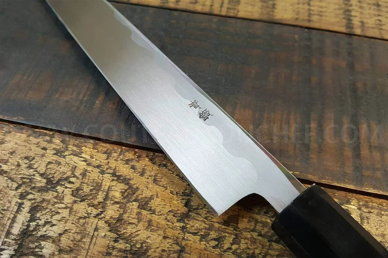 Couteau japonais sahimi 24cm haut de gamme JIKKO Montan acier Blue 2 Steel manche magnolia