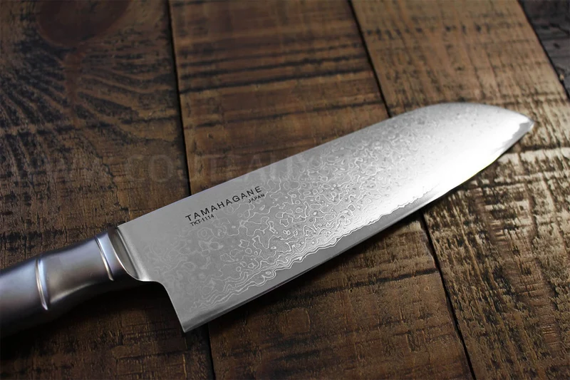 Couteau santoku japonais Tamahagane Bamboo Kyoto lame 17.5cm acier Damas VG5