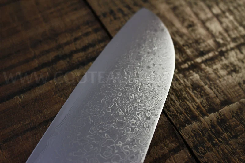Couteau santoku japonais Tamahagane Bamboo Kyoto lame 17.5cm acier Damas VG5