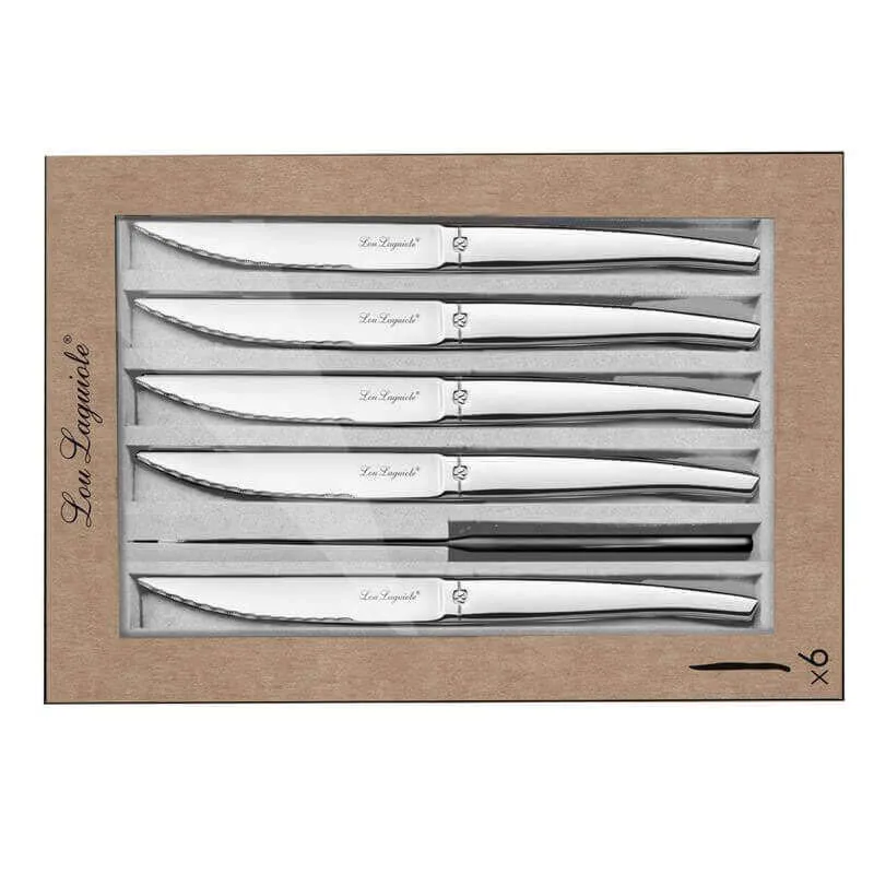 Coffret 6 couteaux à steak dentelés LOU LAGUIOLE Jet tout inox