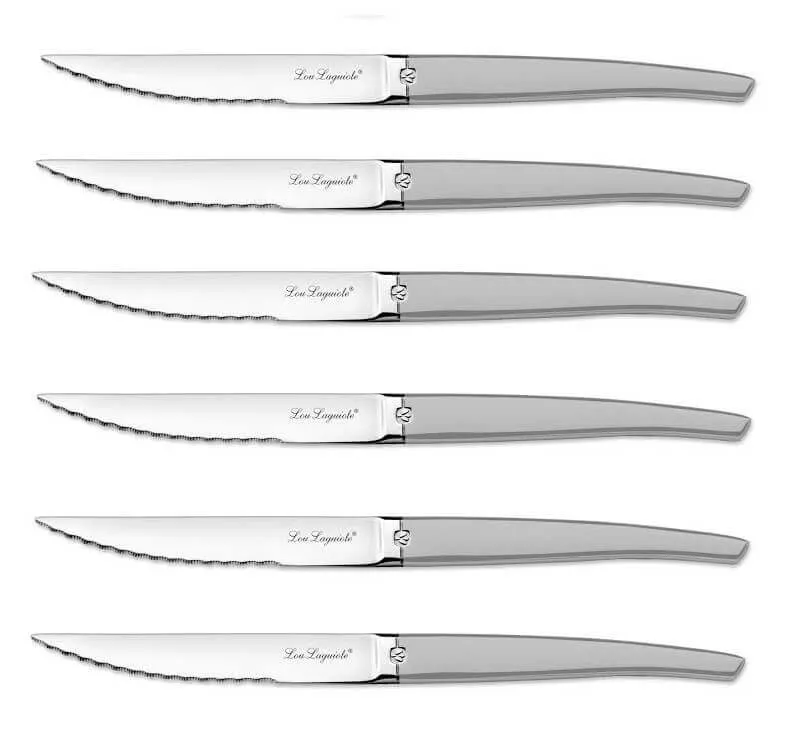 Coffret 6 couteaux à steak dentelés LOU LAGUIOLE Jet Sablé gris