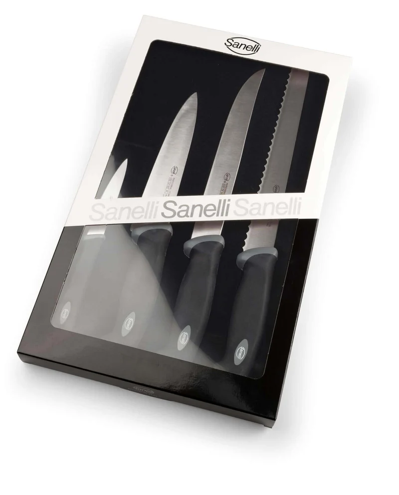 Coffret de 4 couteaux de cuisine professionnels SANELLI Gourmet manches noirs