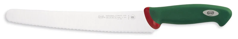 Couteau à génoise professionnel SANELLI Premana lame dentelée 26cm manche vert