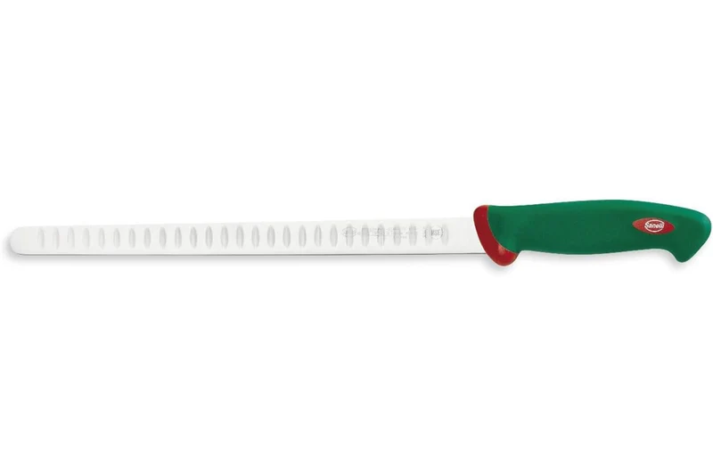 Couteau à saumon professionnel SANELLI Premana lame alvéolée 31cm manche vert