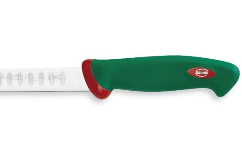 Couteau à saumon professionnel SANELLI Premana lame alvéolée 31cm manche vert