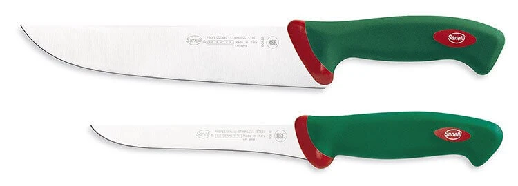 Coffret de 2 couteaux de boucher professionnels SANELLI Premana manches verts ergonomiques