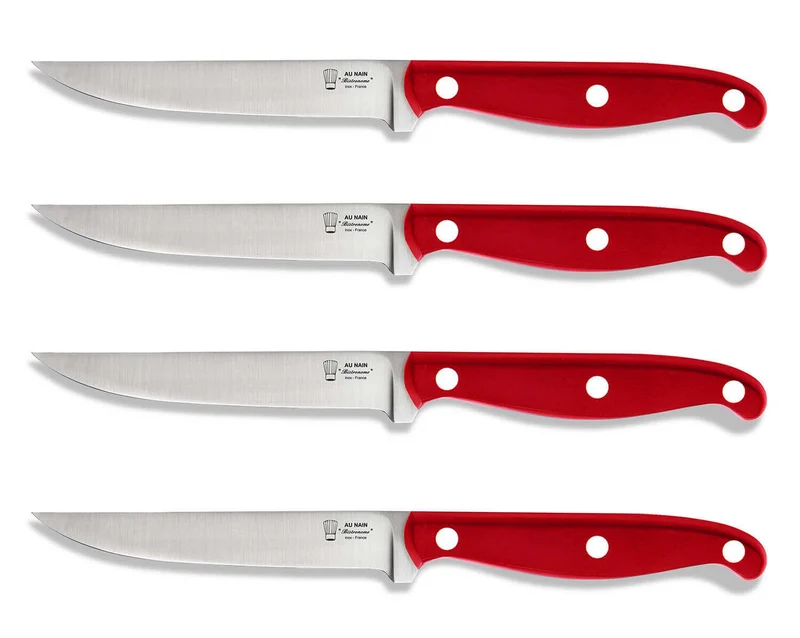 Bloc universel Au Nain Bistronome 4 couteaux à steak élégants manches rouges