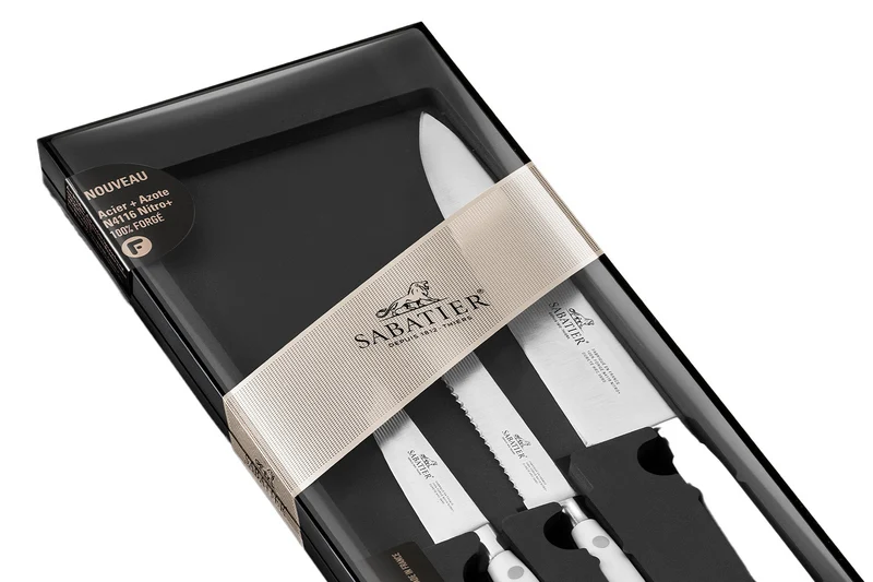 Coffret 3 couteaux Sabatier Toque blanche 100% forgé manches rivetés