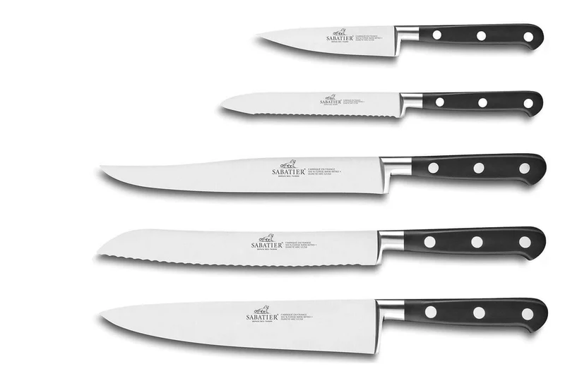 Bloc 5 couteaux SABATIER Idéal Inox 100% forgé frêne naturel