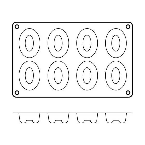 Moule en silicone professionnel Silikomart Silicon Flex 300x175mm 8 savarins ovales