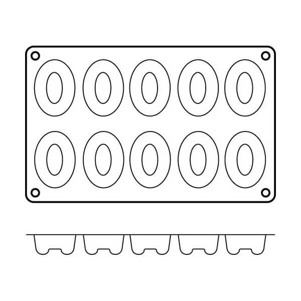 Moule en silicone professionnel Silikomart Silicon Flex 300x175mm 10 savarins ovales