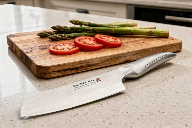 Couperet à légumes japonais Global Sai M06 lame martelée 15cm