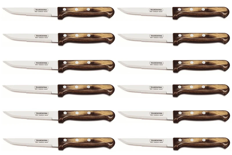 Set de 12 couteaux à steak Tramontina Gaucho lame 13cm manche marron