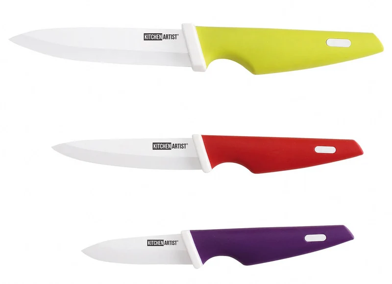 Bloc de 3 couteaux céramique Kitchen Artist manches colorés
