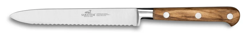 Couteau universel SABATIER Provençao 100% forgé dentelé 12cm en olivier
