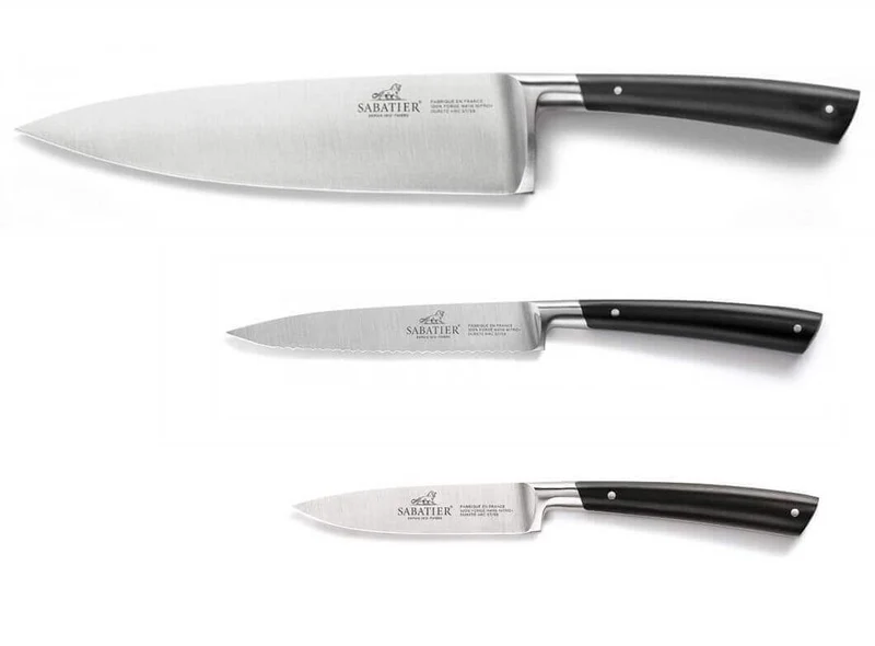 Coffret 3 couteaux forgés Sabatier Edonist acier inox manche noir