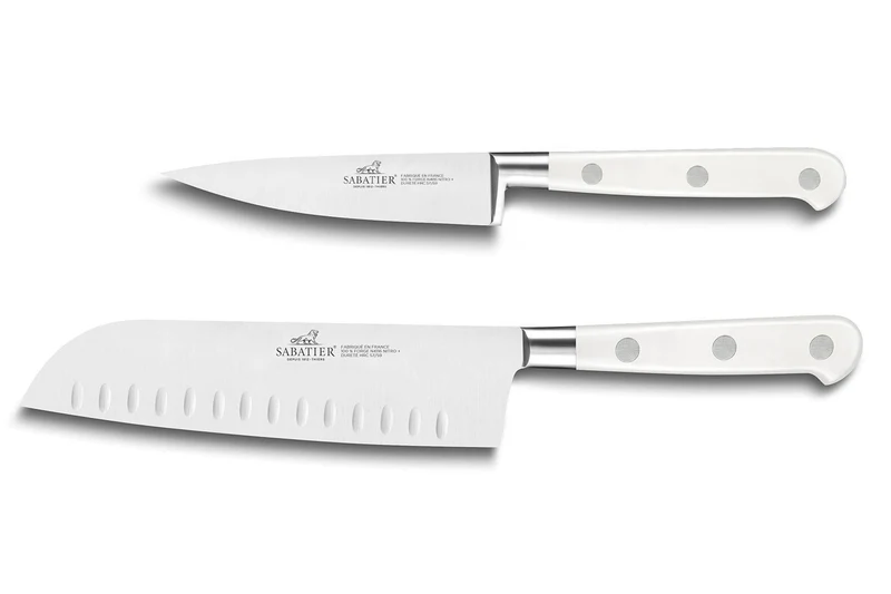 Coffret 2 couteaux Sabatier Toque blanche 100% forgé office + santoku