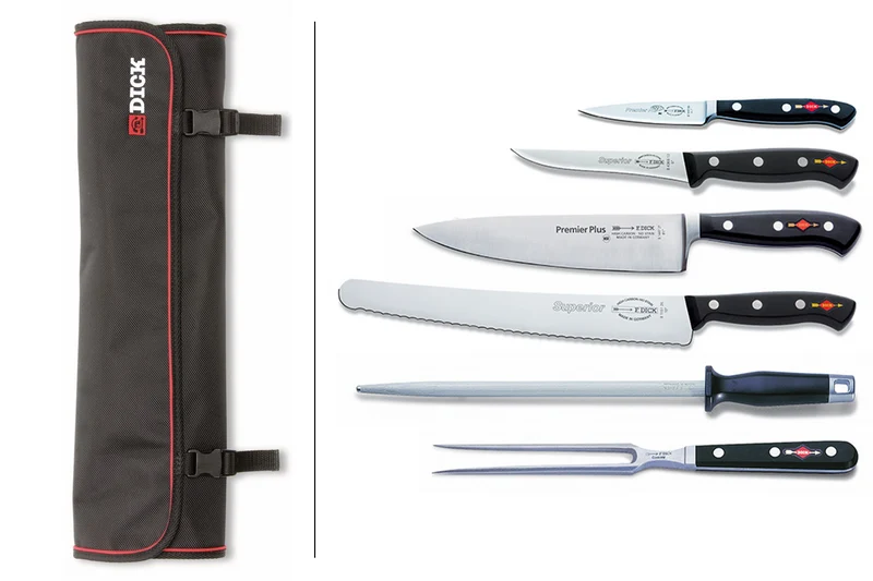 Trousse de chef 4 couteaux de cuisine DICK + 2 ustensiles acier inox